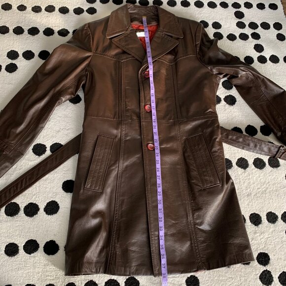 Vintage 60s 70s Sears Leather Jacket Belted Removable Quilt Liner Trench Coat - Picture 15 of 16